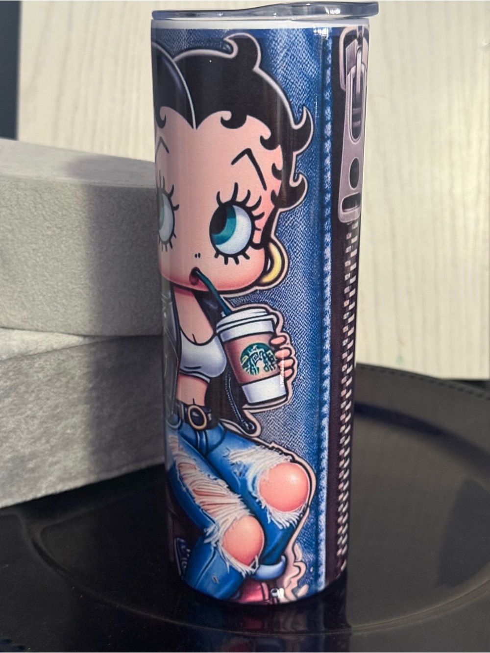 Betty Boop Blue Denim Art Print Tumbler - Unbranded